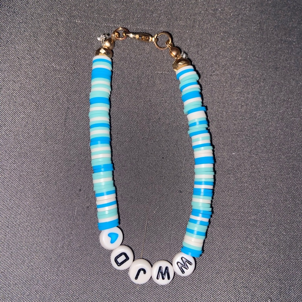 Blue and White WWJD Beaded Bracelet